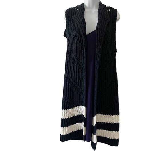 Anthropologie Maeve Striped Sleeveless Sweater Duster XS/S | Chunky Navy Knit - Picture 9 of 9
